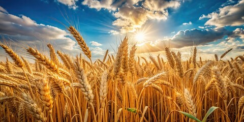 play of light, mesmerizing, field, nature, rural, agriculture, worm's eye view, sunny, Scenery of a stunning wheat field from the worm s eye view with mesmerizing play of light and shadow