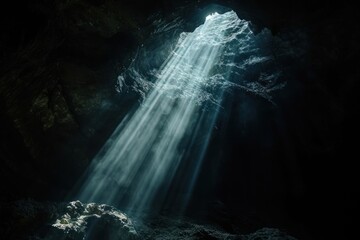 Wall Mural - Transparent Cave sunlight reflections cave waterfall outdoors.