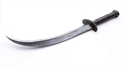 High quality photo of a pirates curved cutlass sword on a white background. Historical events isolated on white. Photo realistic photo.
