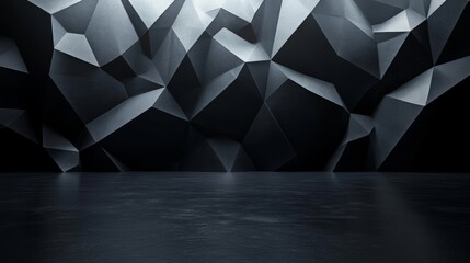 Wall Mural - Dark and Gloomy Media Studio with Low Poly Rendering and Overhead Lighting on Black Background Generative AI