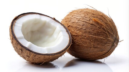 fresh, aroma, nut, food, round, vegan, hairy, tropical fruit, healthy, vegetarian, fruit, White coconut isolated on a white background creating a panoramic view of the tropical fruit