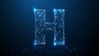 © Palung - Abstract polygonal letter H consists of polygons, lines, and connected glowing dots. 3D wireframe vector illustration. Technology low poly alphabet concept. Blue on dark blue background