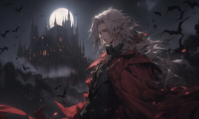 Wall Mural - A gothic anime vampire, with pale skin and piercing blue eyes