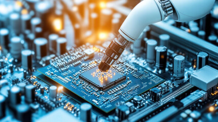 Poster - A robot is poking at a computer chip