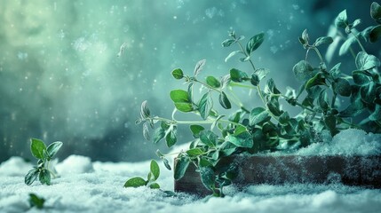 Poster - Green Plants Emerging From Snow in Winter
