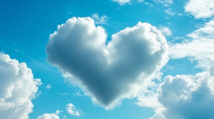 Heart-shaped cloud in a blue sky, serene nature and weather concept