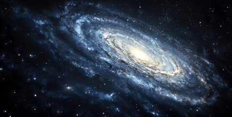 Wall Mural - spiral galaxy with a bright center is swirling in the vast expanse of space. high quality photo