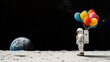 © starush - A man in an astronaut suit standing on the moon with balloons, AI