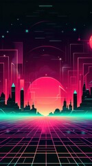 Wall Mural - Retrowave city abstract light.