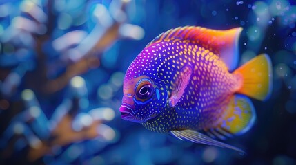 Neon-Colored Tropical Fish Close-Up Underwater Scene.