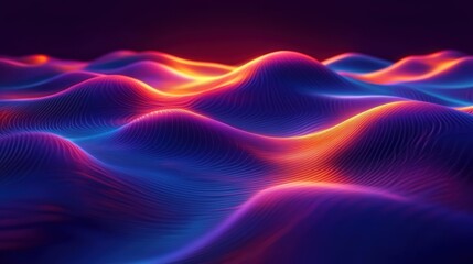 Poster - Abstract Wavy Landscape with Neon Colors