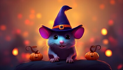 Wall Mural - Cute Mouse in Witch Hat for Halloween