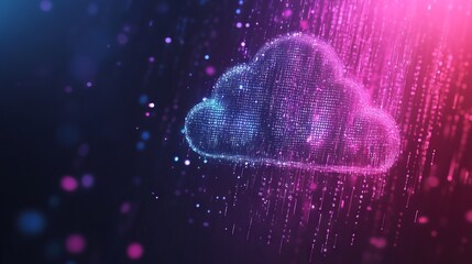 Poster - abstract cloud computing technology concept. digital cloud and binary code. download and upload data