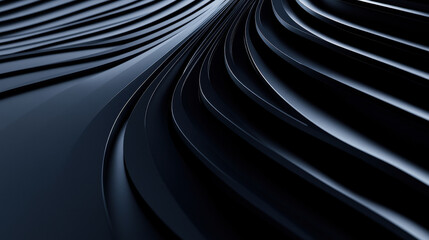 Wall Mural - Black flowing abstract curves with depth on a dark background