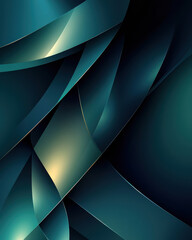 Wall Mural - Smooth dark blue and green layered abstract geometric shapes with soft glowing highlights.