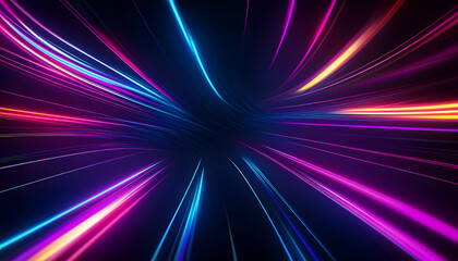 Poster - dark abstract background with neon lines glow