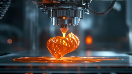 Poster - 3D Printer Creating an Orange Lattice Heart