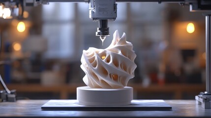 Poster - 3D Printer Creating a White Abstract Sculpture