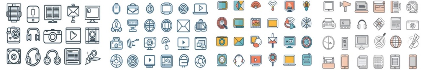 Media thin line icons set. Web editable stroke icons. Network symbol. Vector isolated on white background. Generative AI.