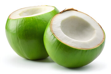 Wall Mural - Fresh Coconut fruit with cut in half. isolated on white background. clipping path