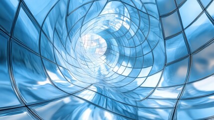 Poster - Abstract Tunnel with Blue Tiles and Reflections