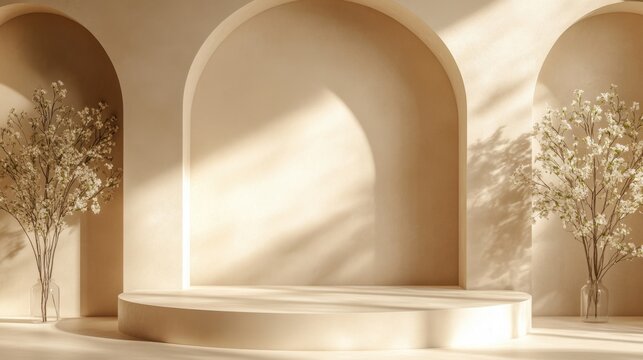 Elegant podium setup with a smooth, neutral background offering a perfect space for text or promotional content.
