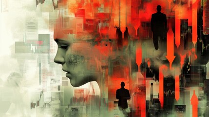 Wall Mural - A digital painting of a woman with cityscape behind her, AI