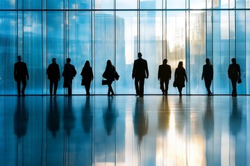 Silhouettes of Business People Walking in Office Building