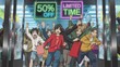 © Friedbert - Excited Shoppers Rushing for Limited-Time 50 Percent Sale at Neon-Lit Storefront
