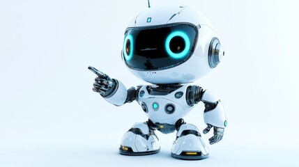 Poster - White Robot With Blue Lights Pointing With Its Right Hand