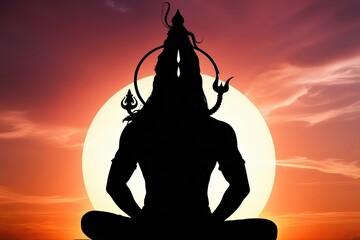 serene lord shiva meditating in a radiant sunset silhouette