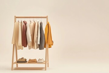 Rack with clothes on light background