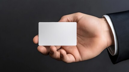 Sticker - A man holding a blank business card in his hand, AI