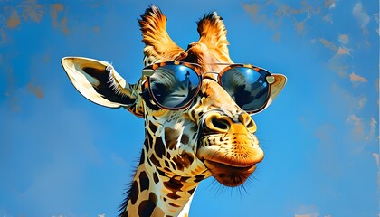 Wall Mural - Giraffe in Stylish Sunglasses Under a Clear Blue Sky