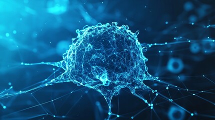 Poster - Cancer cell. Polygonal image on topics of medicine and health. Low Poly Wireframe 3D Vector illustration in blue 