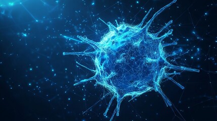 Poster - Cancer cell. Polygonal image on topics of medicine and health. Low Poly Wireframe 3D Vector illustration in blue 