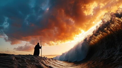 Moses Parting the Red Sea in Epic Biblical Scene