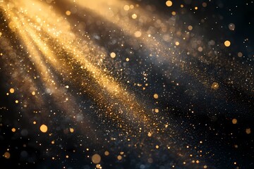 Wall Mural - Golden light rays shining through sparkling dust particles.