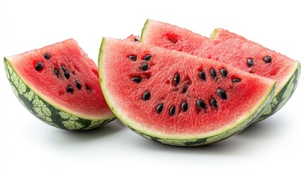 Wall Mural - Fresh watermelon slices arranged on a white background.