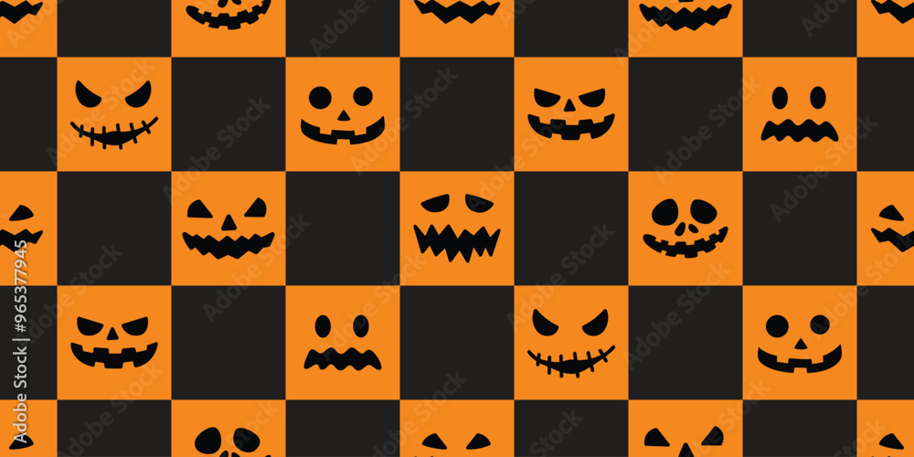 pumpkin seamless pattern halloween vector jack o lantern checked ...