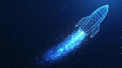 Poster - digital light bulb rocket launch into space. technology innovation or start up concept. the moment o
