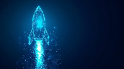 Poster - digital light bulb rocket launch into space. technology innovation or start up concept. the moment o