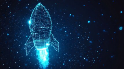 Poster - digital light bulb rocket launch into space. technology innovation or start up concept. the moment o