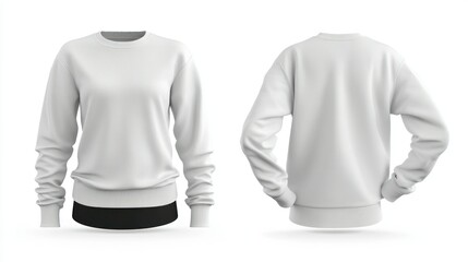 White Long-Sleeved Crew Neck Sweatshirt Mockup