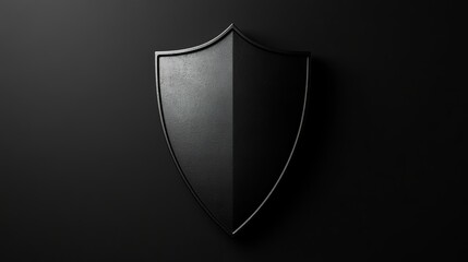 Black shield on a dark background representing strength and protection