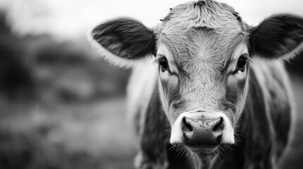 Canvas Print - Close-up Portrait of a Cow's Face in Black and White