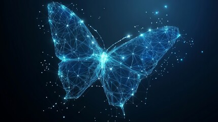 Poster - Butterfly composed of polygon. Low poly vector illustration of a starry sky or Comos. The digital flyer consists of lines, dots and shapes. Wireframe technology light connection structure. 