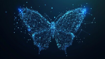 Poster - Butterfly composed of polygon. Low poly vector illustration of a starry sky or Comos. The digital flyer consists of lines, dots and shapes. Wireframe technology light connection structure. 