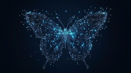 Poster - Butterfly composed of polygon. Low poly vector illustration of a starry sky or Comos. The digital flyer consists of lines, dots and shapes. Wireframe technology light connection structure. 