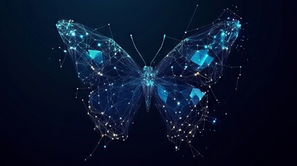 Poster - Butterfly composed of polygon. Low poly vector illustration of a starry sky or Comos. The digital flyer consists of lines, dots and shapes. Wireframe technology light connection structure. 